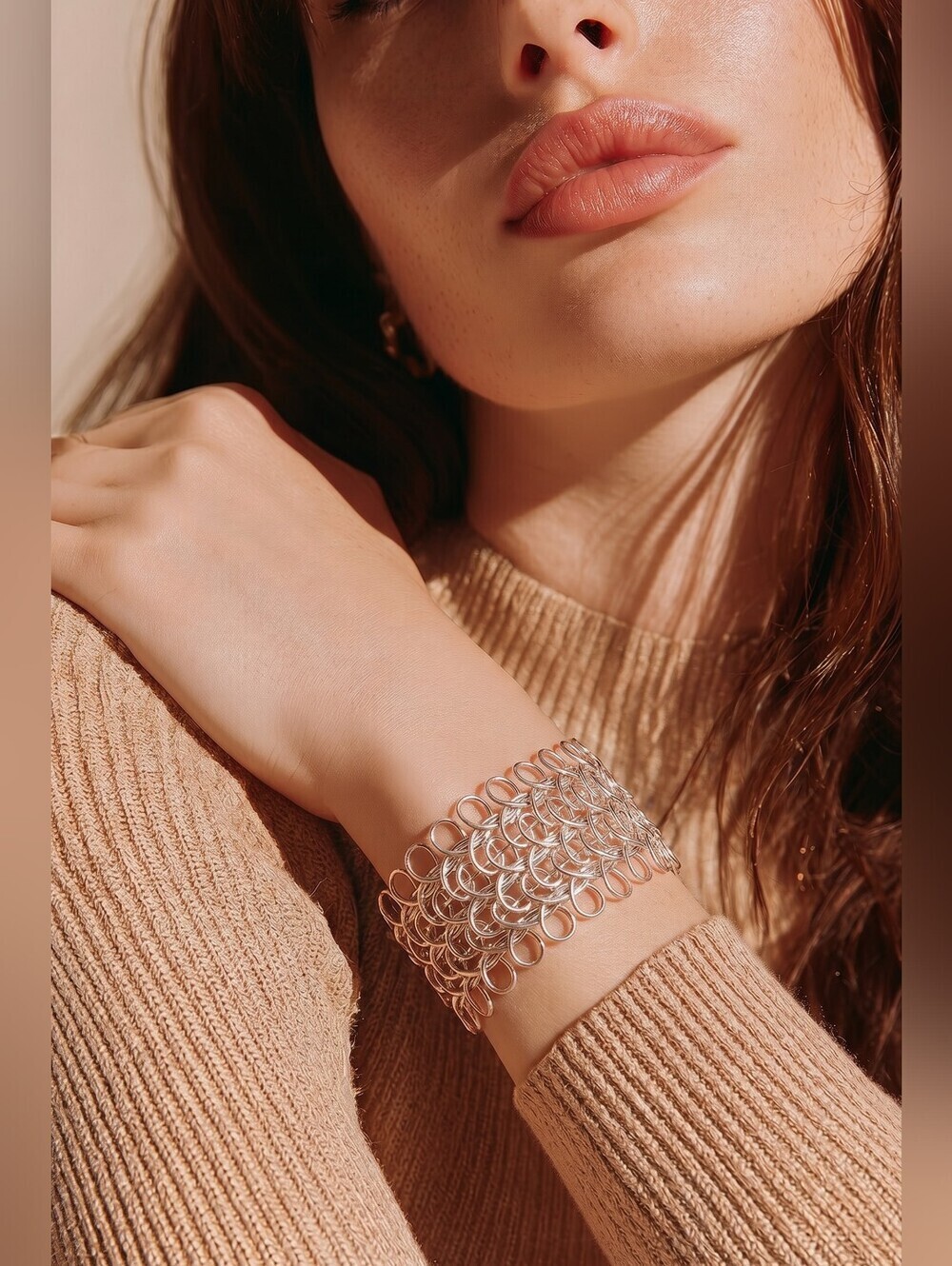 NWT NADINE WEST Chic Silver Mesh Weave Bracelet ~ 1 3/4"